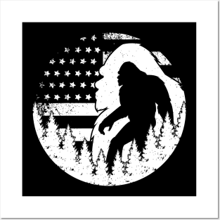 Bigfoot American Flag Sasquatch USA Posters and Art